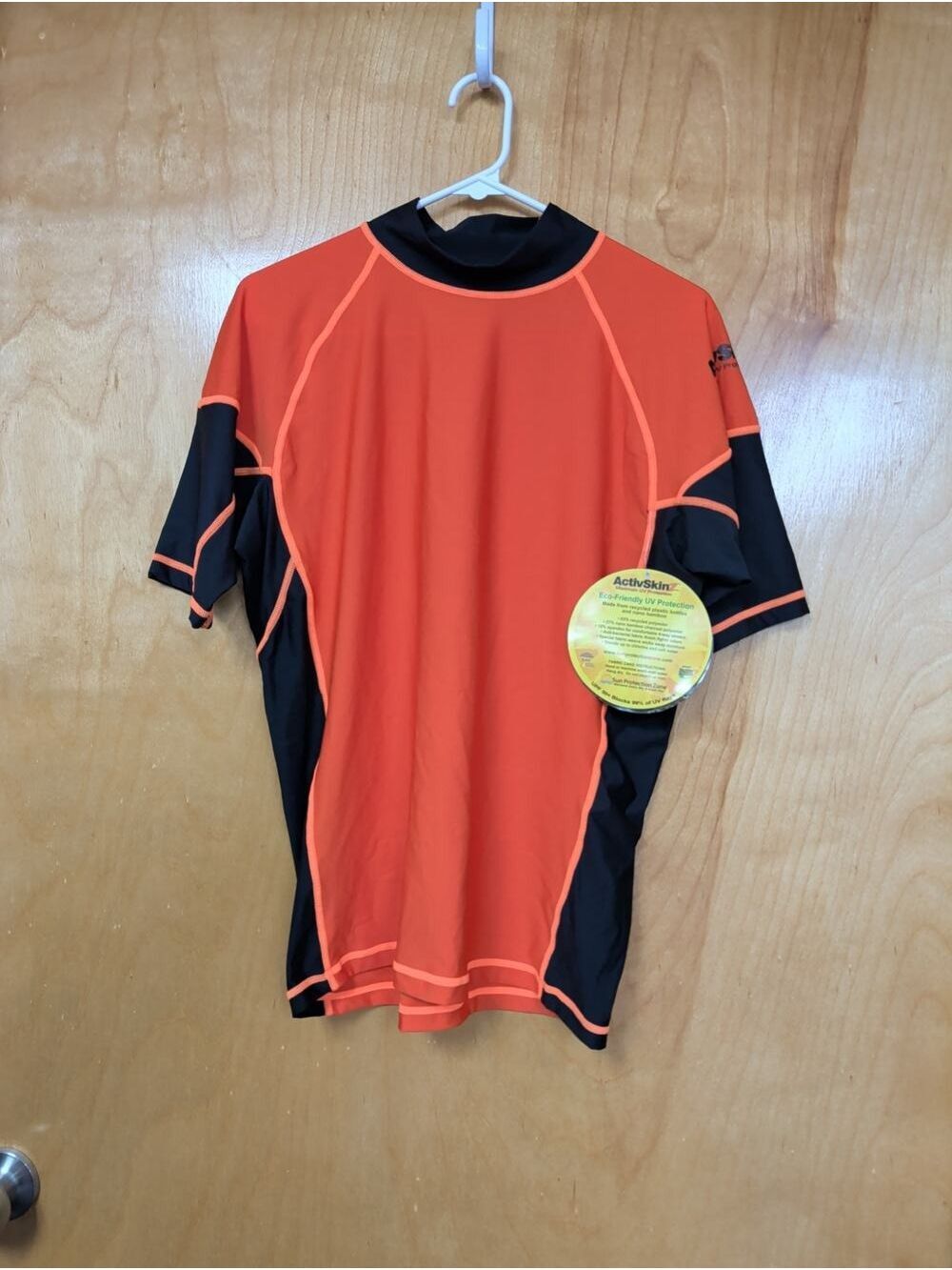 Unisex Short Sleeve Athletic Shirt Orange Black UPF 50+ Size L